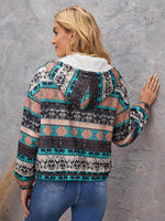 Elephant & Geo Print Zip Up Teddy Lined Hooded Jacket