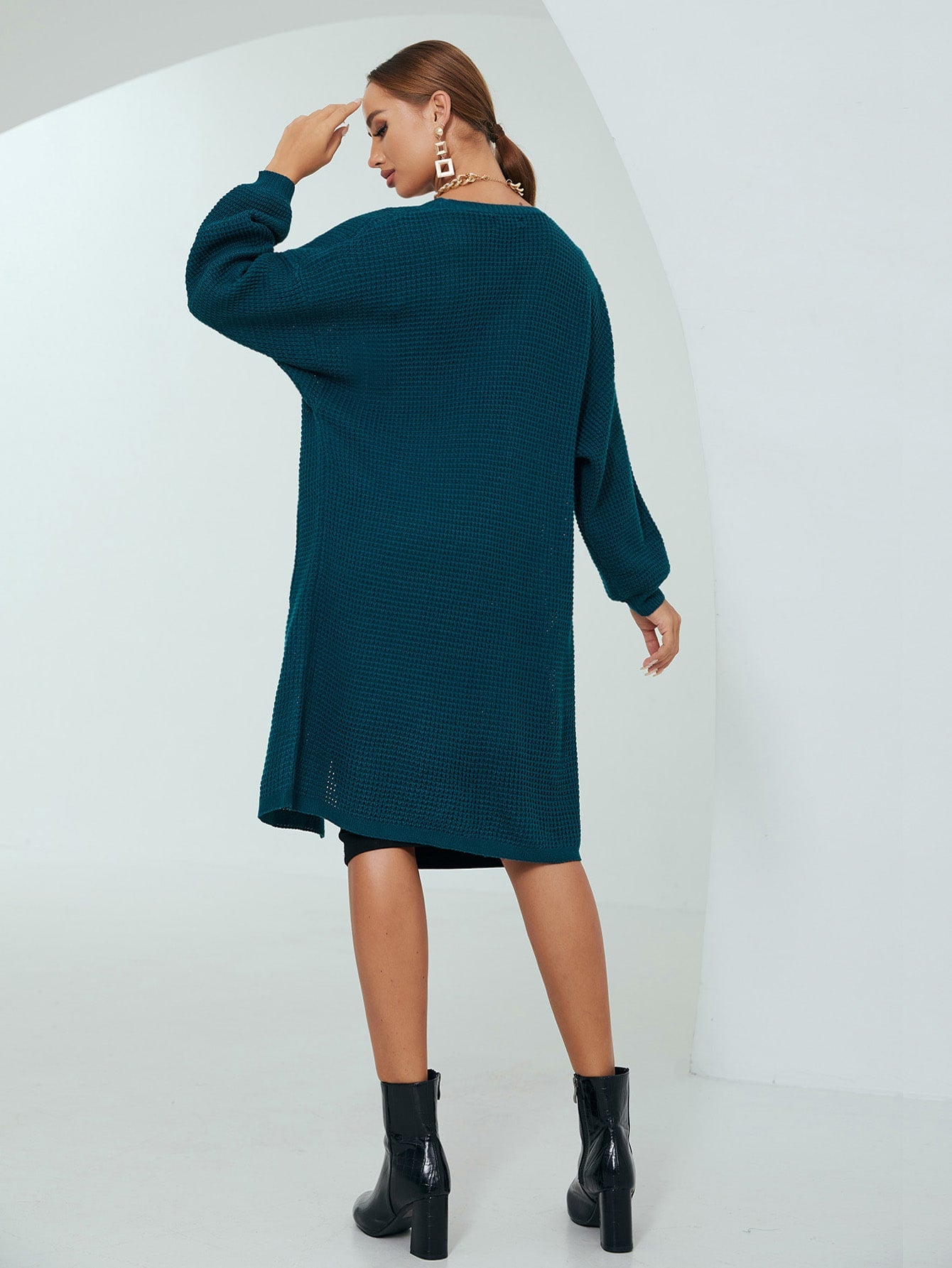 Drop Shoulder Patch Pocket Cardigan Without Belt