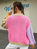 Single Breasted Colorblock Waffle Knit Cardigan