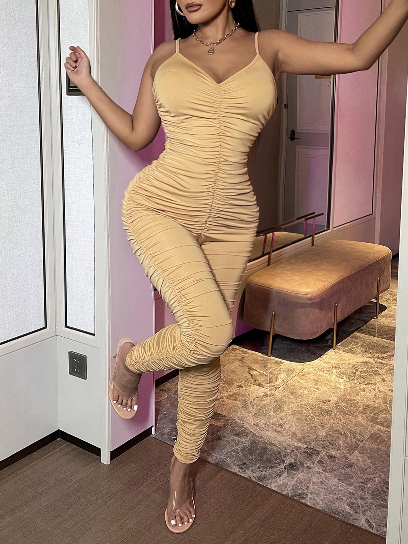 Ruched Slim Fit Cami Jumpsuit