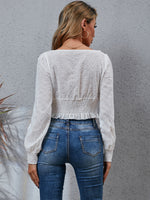 Schiffy Tie Front Shirred Hem Crop Blouse