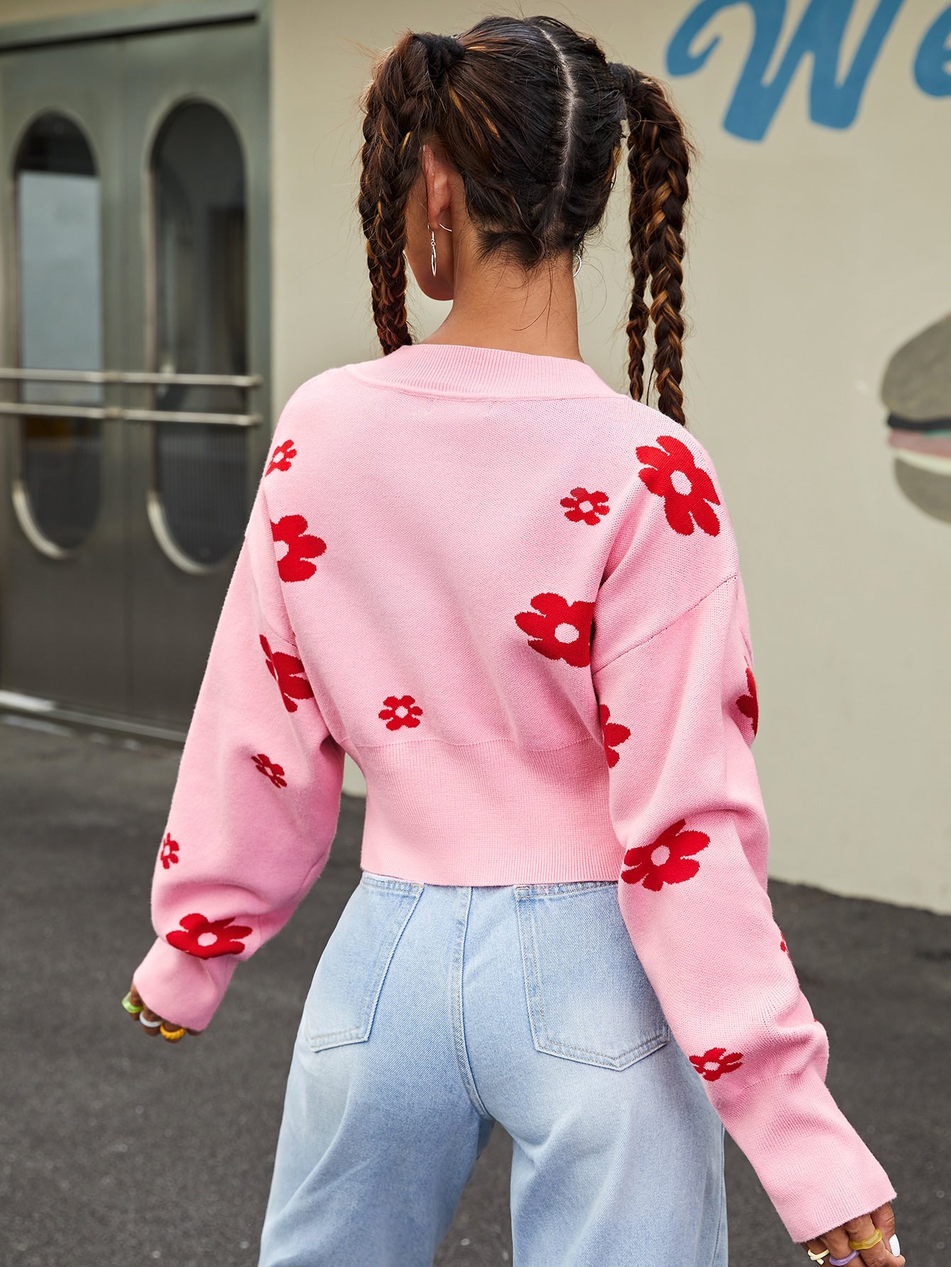 Single Breasted Floral Pattern Cardigan