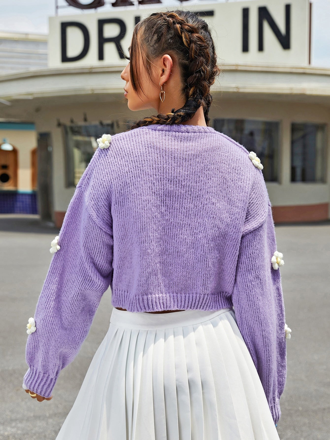 Drop Shoulder Floral Applique Cardigan