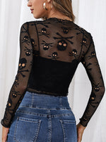 Skull Mesh Sheer Top Without Cami Top
