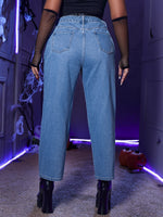 Plus High Waist Halloween Skeleton Print Mom Fit Jeans Without Belt
