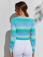 Ombre Pattern Button Placket Crop Cardigan