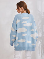 Cloud Pattern Drop Shoulder Cardigan Without Belt