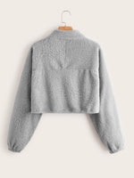 Zipper Front Solid Teddy Jacket