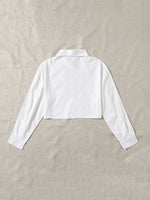 Solid Button Front Crop Blouse