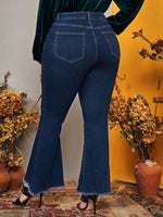 Plus High Waist Raw Trim Flare Leg Jeans Without Belt