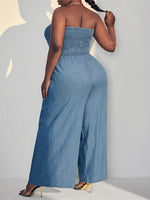 Plus Bandeau Shirred Detail Denim Jumpsuit