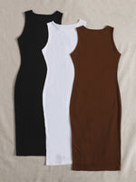 3pcs Solid Split Backless Bodycon Dress