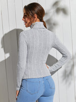 Turtle Neck Ribbed Knit Tee
