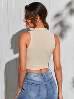 Mock Neck Rib-knit Crop Tank Top