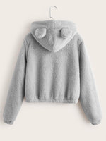 3D Design Patched Teddy Hoodie