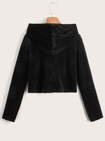 Velvet Zip Up Crop Hooded Jacket