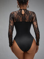 Contrast Lace Keyhole Back Slim Fit Bodysuit
