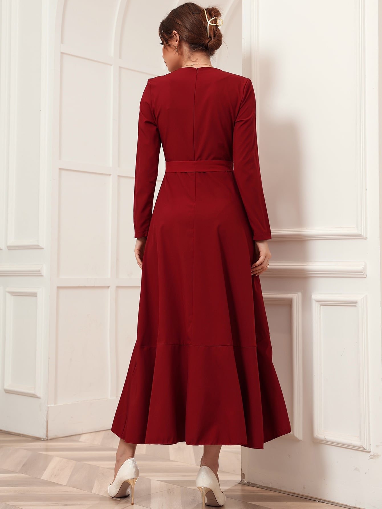 Ruffle Trim Belted Wrap Dress