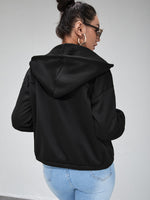 Flap Detail Zipper Up Drawstring Hooded Jacket