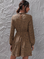 Dalmatian Print Frilled Lantern Sleeve Chiffon Dress