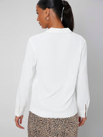 Solid Lapel Neck Button Front Blouse