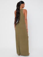 Solid Tie Front M-slit Hem Dress