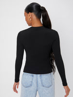Mock Neck Rib-knit Slim Tee