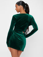 Plunging Neck Slit Hem Velvet Dress