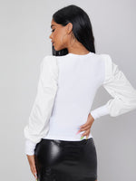Solid Round Neck Bishop Sleeve Tee
