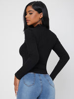 Solid Mock Neck Cut Out Slim Tee