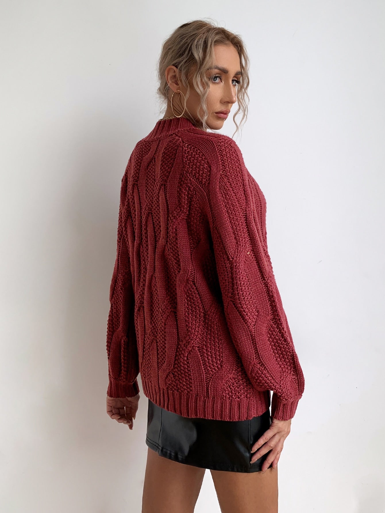 Mock Neck Solid Raglan Sleeve Sweater