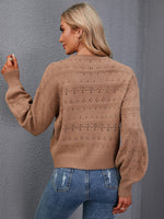 Pointelle Knit Lantern Sleeve Sweater