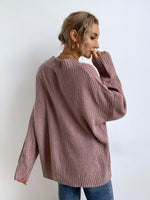 Mock Neck Ribbed Knit Drop Shoulder Sweater