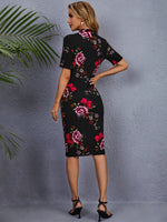 Floral Print Stand Neck Bodycon Dress