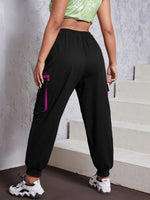 Plus Letter Patched Drawstring Waist Cargo Pants