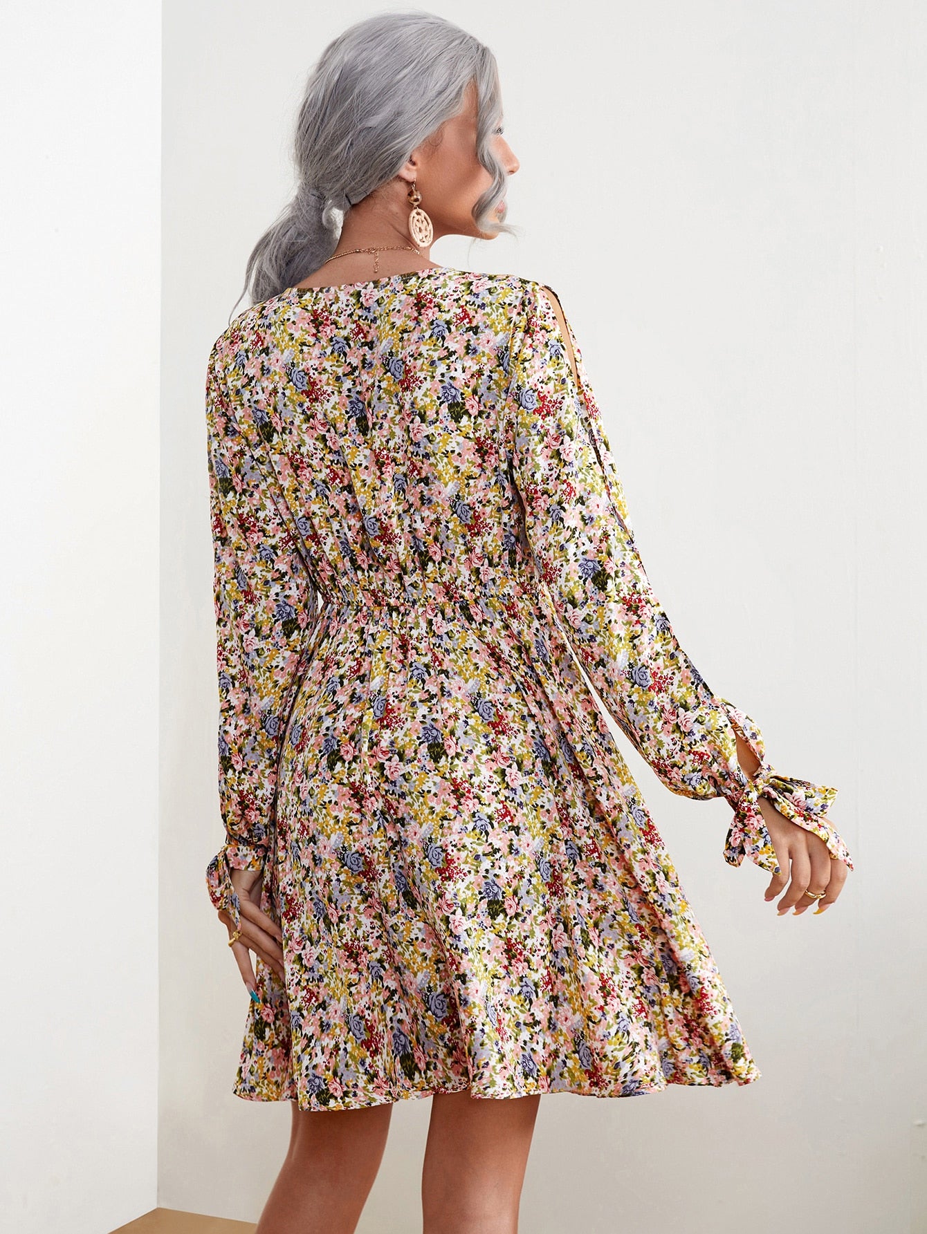 Floral Print Lantern Sleeve A-line Dress