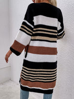 Striped Pattern Cut And Sew Drop Shoulder Cardigan