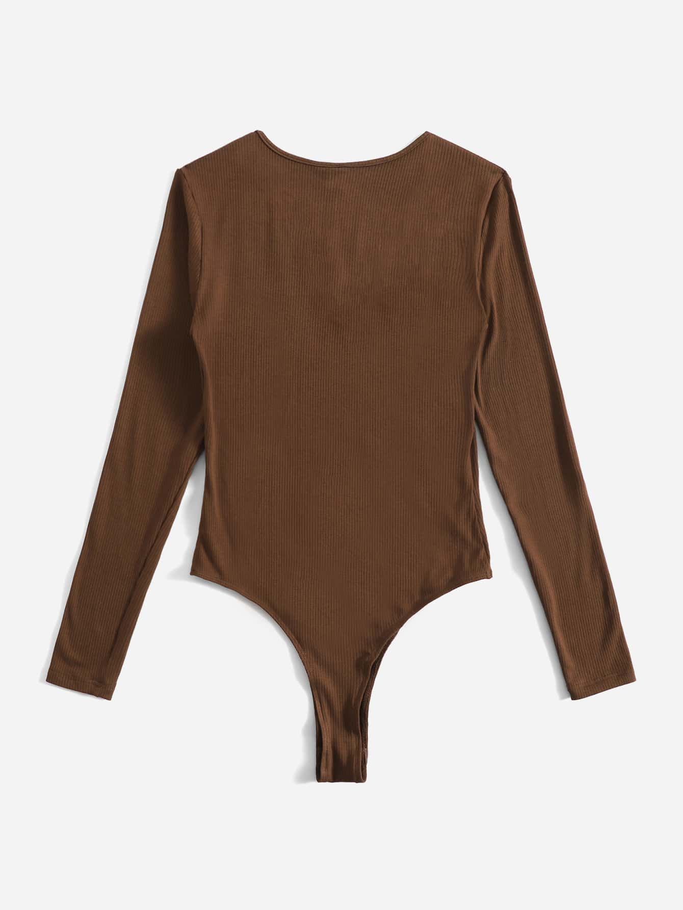 V Neck Ribbed Knit Bodysuit