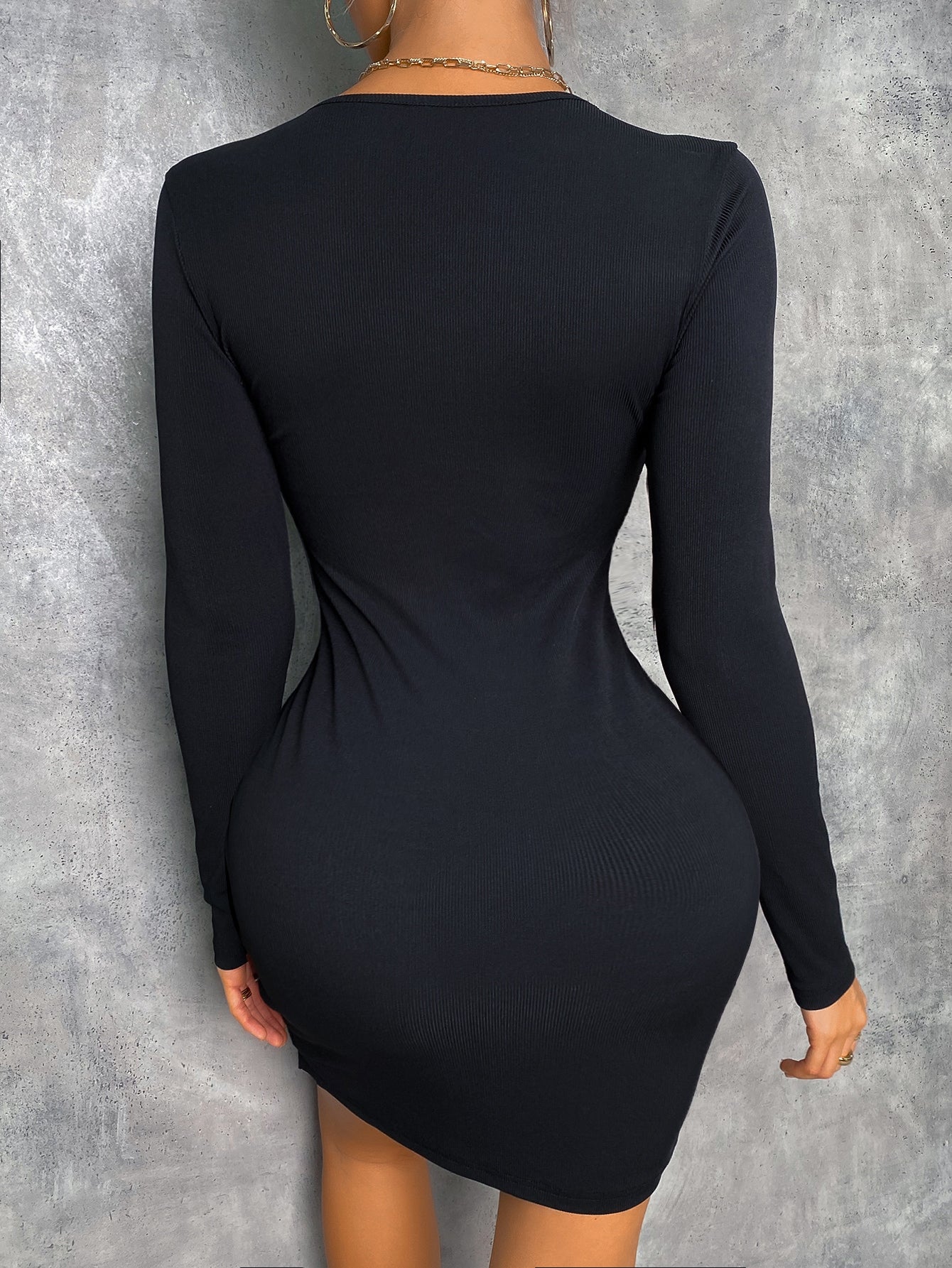 Cut Out Criss Cross Ribbed Knit Bodycon Dress