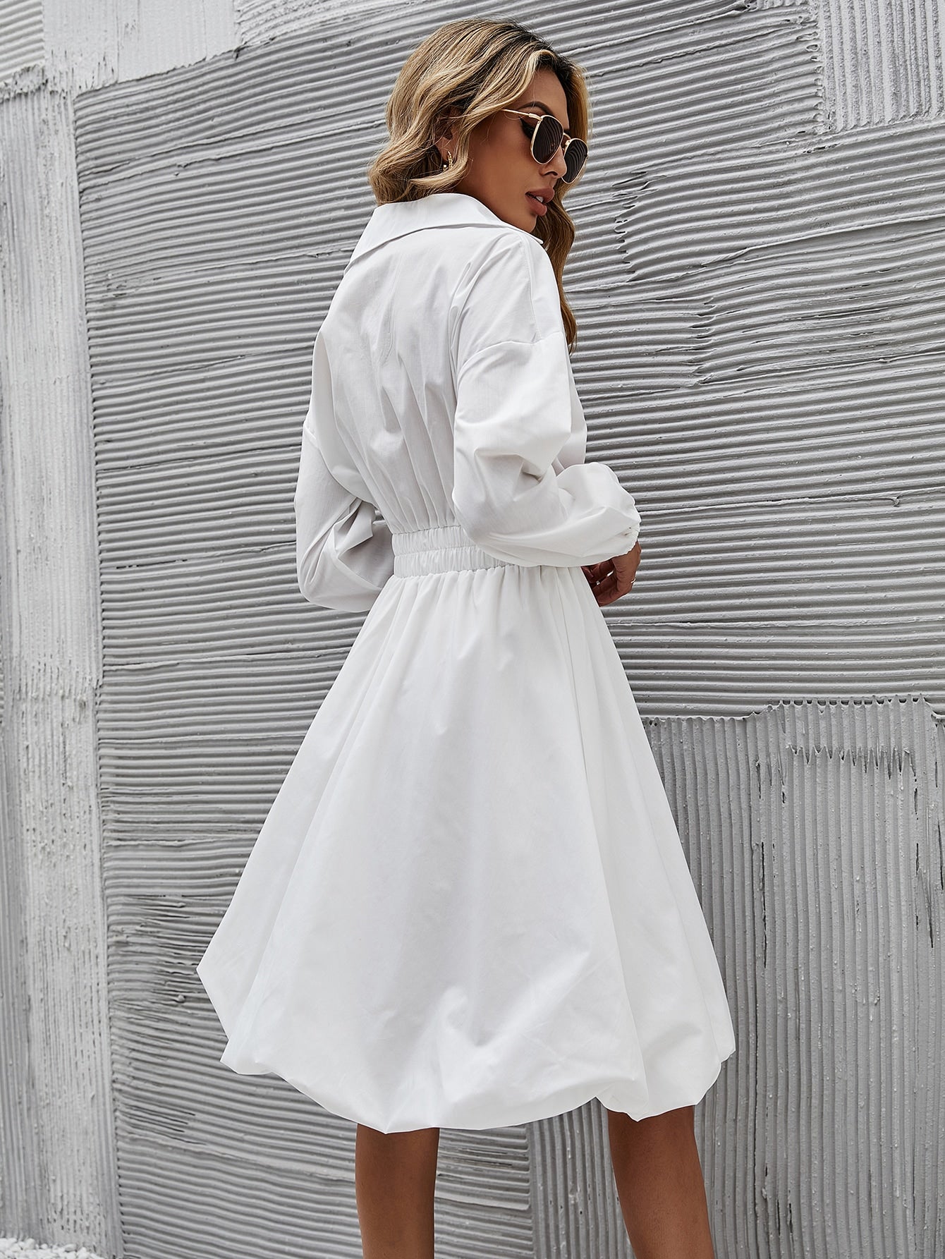 Shirred Waist Drop Shoulder Dress