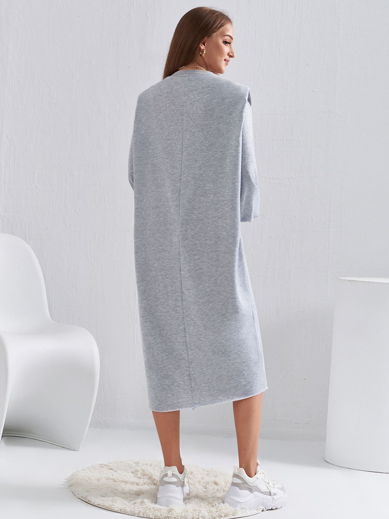 Solid Lantern Sleeve Shoulder Pads Dress