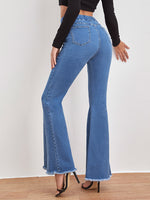 High Waist Raw Trim Flare Leg Jeans