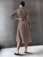 Allover Print Button Front Belted Shirt Dress