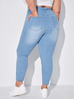 Plus High Waist Bleach Wash Belted Skinny Jeans