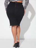 Plus Raw Cut Button Front Denim Skirt