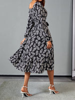 Tropical Print Lantern Sleeve Belted Dress