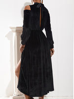 Split Tie Back Cold Shoulder High Low Velvet Dress