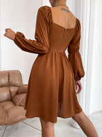 Solid Square Neck Bishop Sleeve Dress