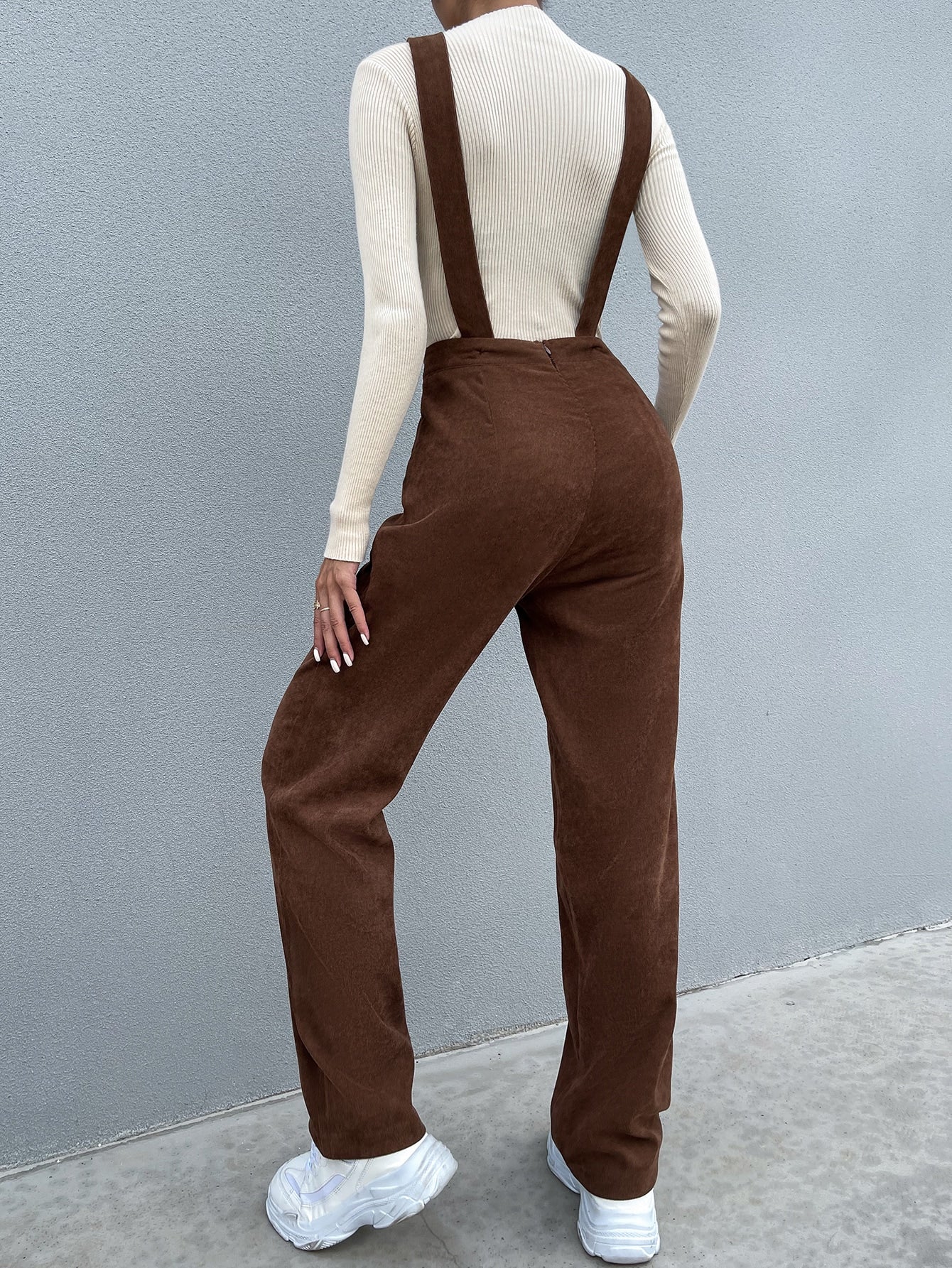 Pocket Patched Corduroy Jumpsuit Without Tee