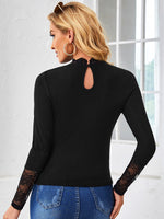 Lace Insert Keyhole Back Tee